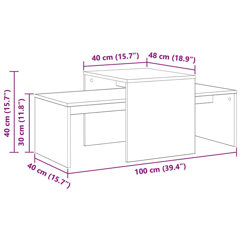 vidaXL Egymásba helyezhető asztalok Musta tammi 100 x 48 x 40 cm