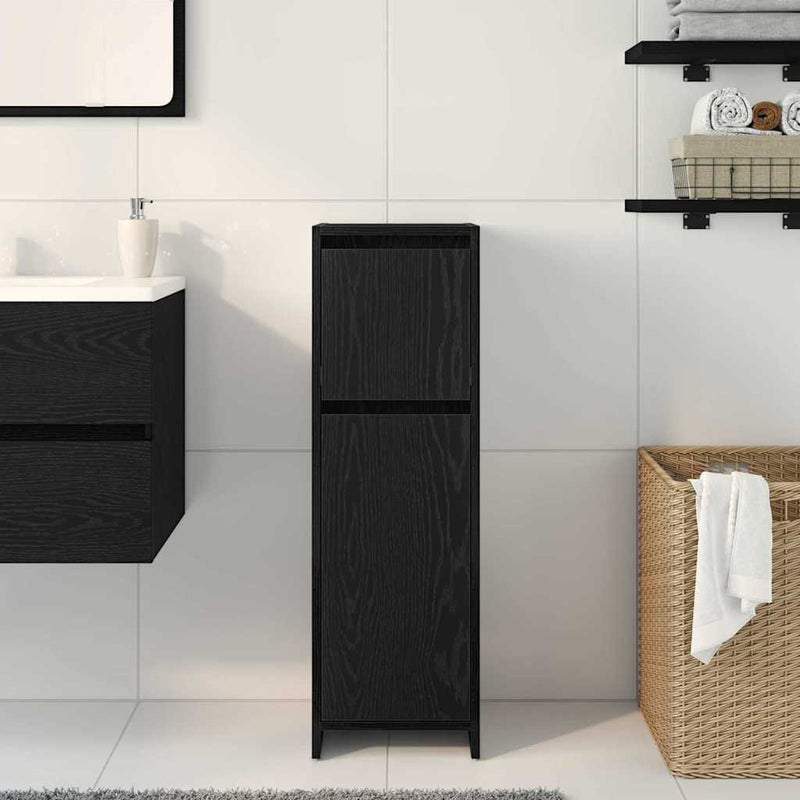 vidaXL Fürdőszekrény fiókkal Fekete tölgy 30 x 30 x 95 cm Faanyag