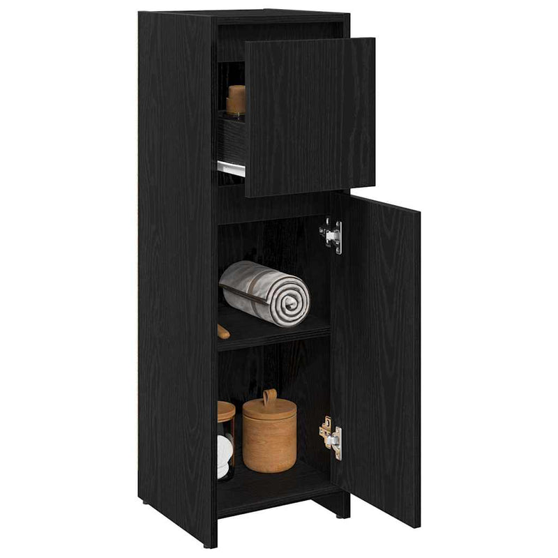 vidaXL Fürdőszekrény fiókkal Fekete tölgy 30 x 30 x 95 cm Faanyag