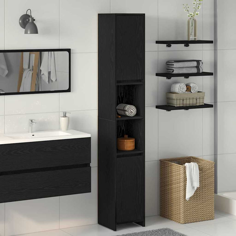 vidaXL Fürdőszobai szekrény Fekete tölgy 30 x 30 x 183.5 cm Faanyag