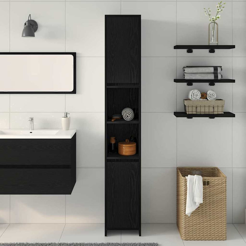 vidaXL Fürdőszobai szekrény Fekete tölgy 30 x 30 x 183.5 cm Faanyag
