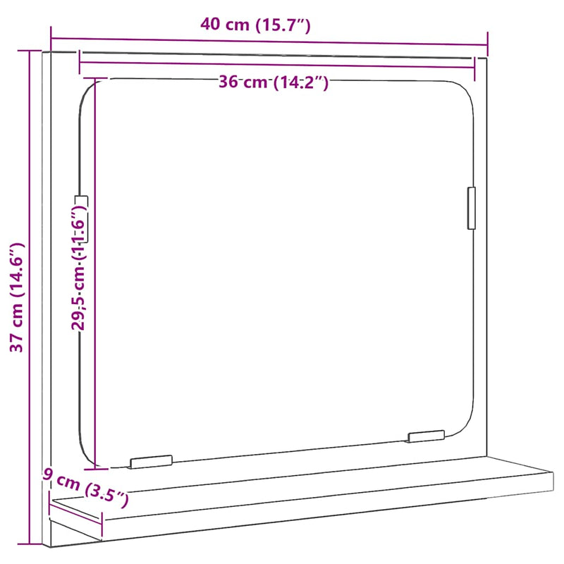 vidaXL fekete tölgy színű szerelt fa fürdőszobatükör 40x10,5x37 cm