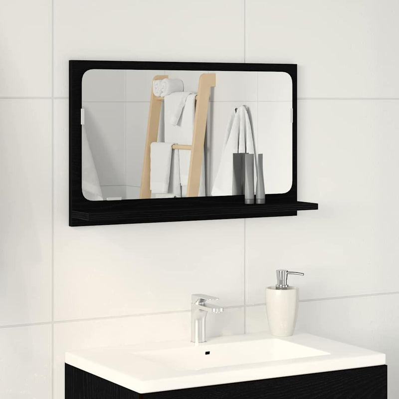 vidaXL Tükörpolc polcokkal Fekete tölgy 60 x 10.5 x 37 cm Faanyag