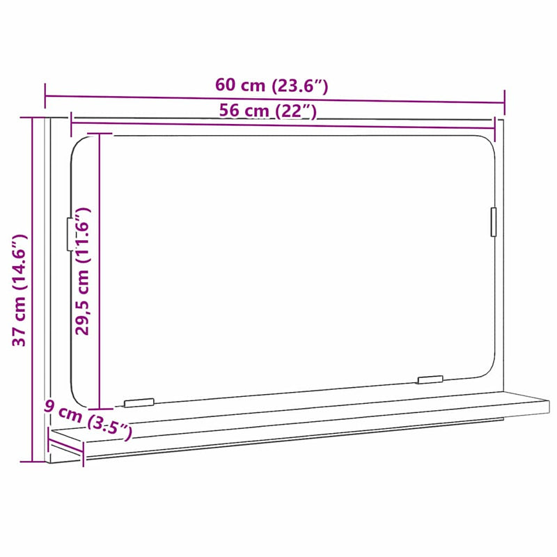 vidaXL Tükörpolc polcokkal Fekete tölgy 60 x 10.5 x 37 cm Faanyag