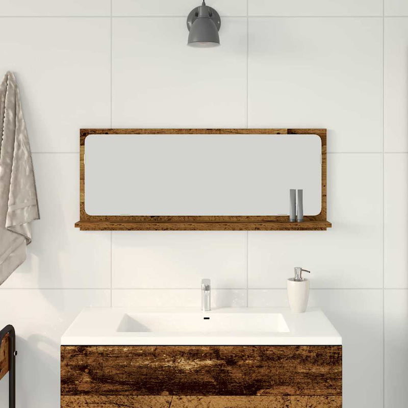 vidaXL Tükörpolc polcokkal tárolóval Öreg fa 90 x 10.5 x 37 cm Faanyag
