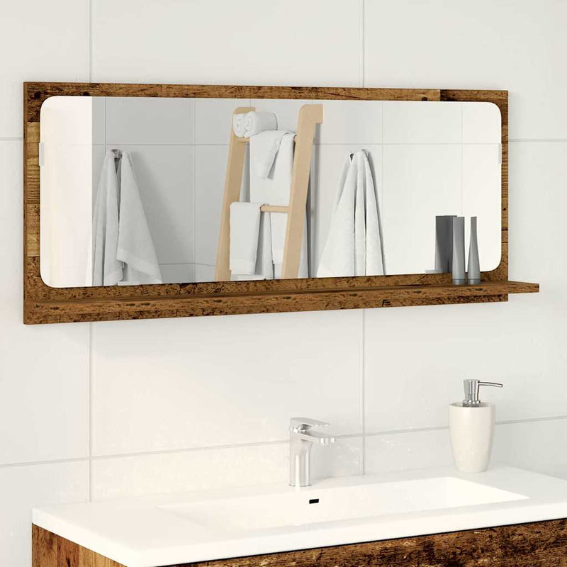 vidaXL Tükörpolc polcokkal tárolóval Öreg fa 90 x 10.5 x 37 cm Faanyag