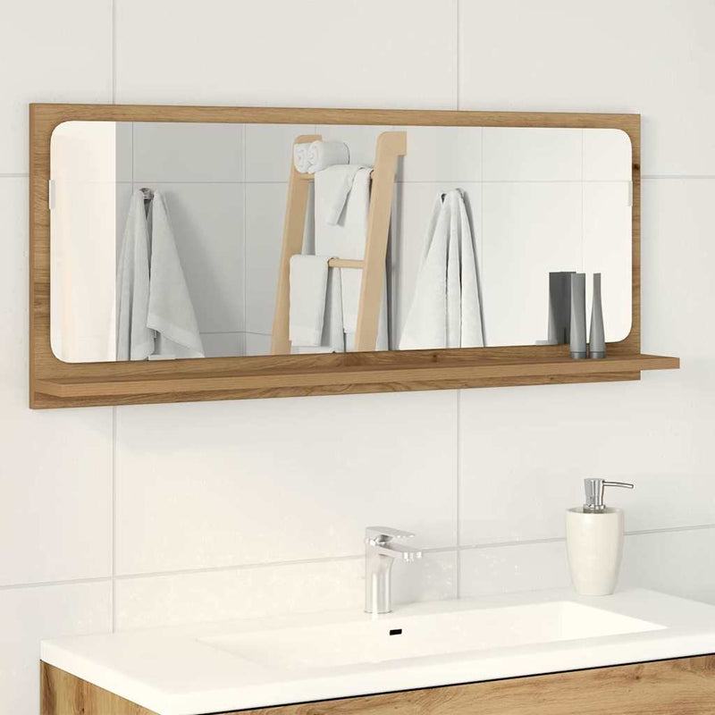 vidaXL Tükörpolc polcokkal Kézműves tölgy 90 x 10.5 x 37 cm Faanyag