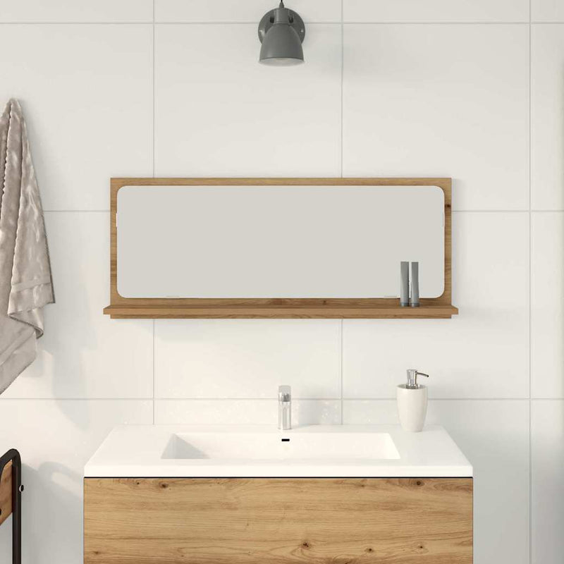 vidaXL Tükörpolc polcokkal Kézműves tölgy 90 x 10.5 x 37 cm Faanyag
