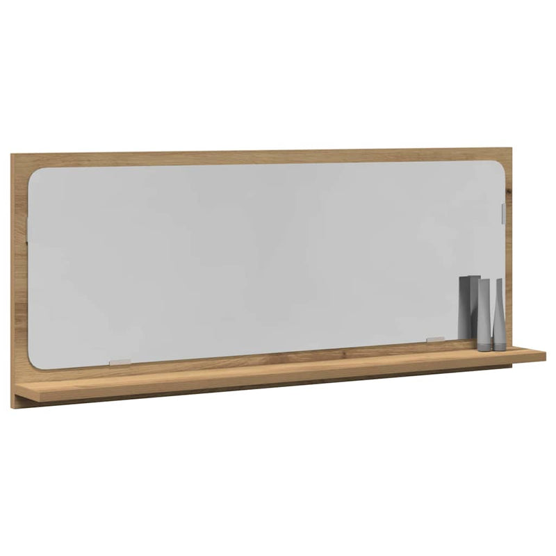 vidaXL Tükörpolc polcokkal Kézműves tölgy 90 x 10.5 x 37 cm Faanyag