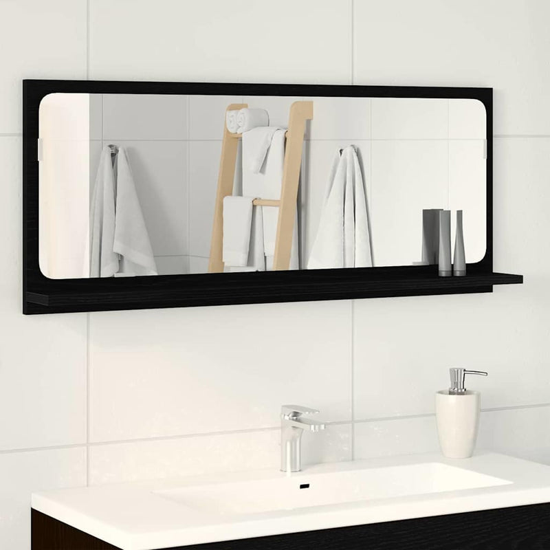 vidaXL Tükörpolc polcokkal Fekete tölgy 90 x 10.5 x 37 cm Faanyag