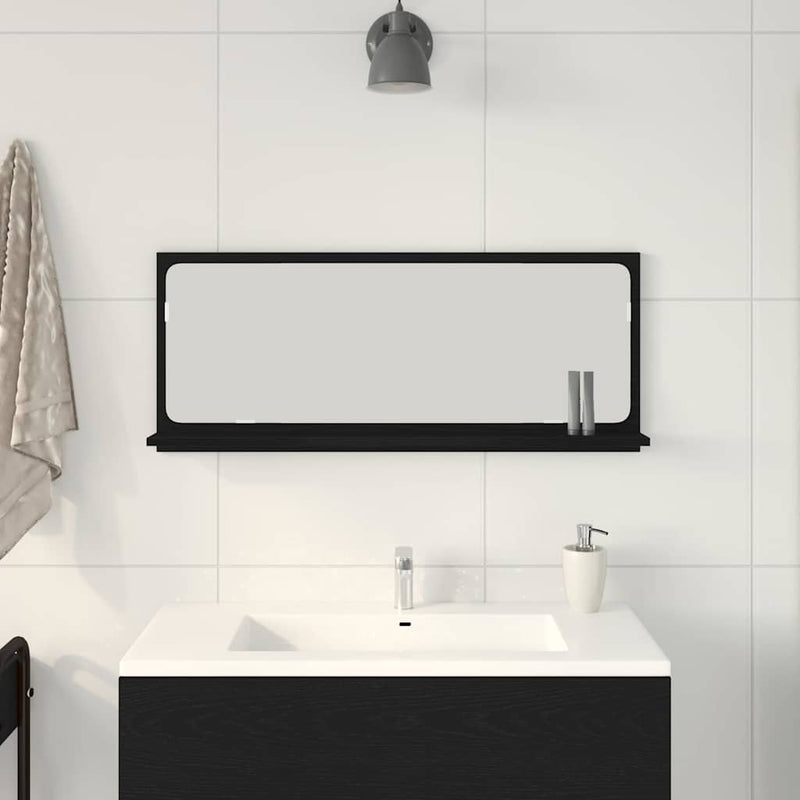 vidaXL Tükörpolc polcokkal Fekete tölgy 90 x 10.5 x 37 cm Faanyag