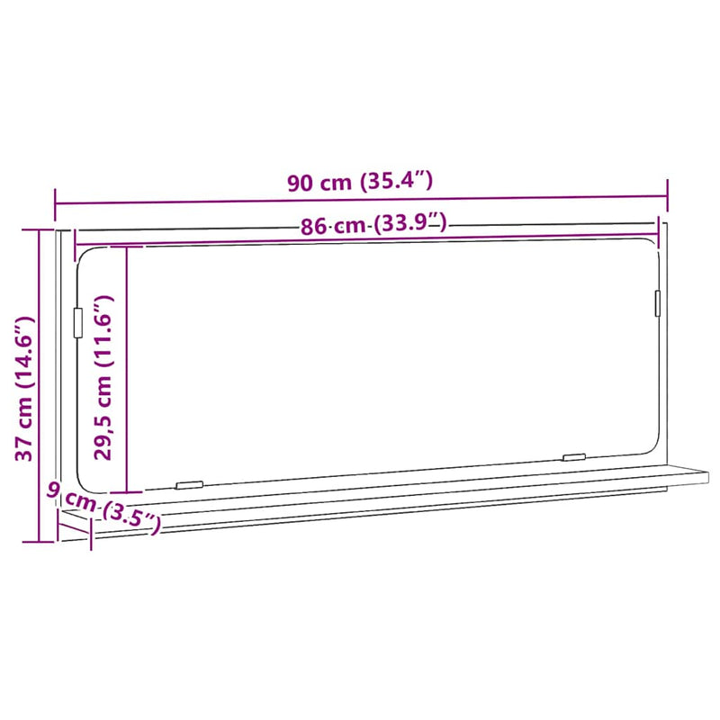 vidaXL Tükörpolc polcokkal Fekete tölgy 90 x 10.5 x 37 cm Faanyag