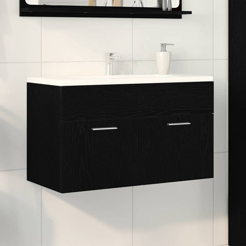 vidaXL Mosdó Szekrény tárolóval Fekete tölgy 90 x 38.5 x 46 cm Faanyag
