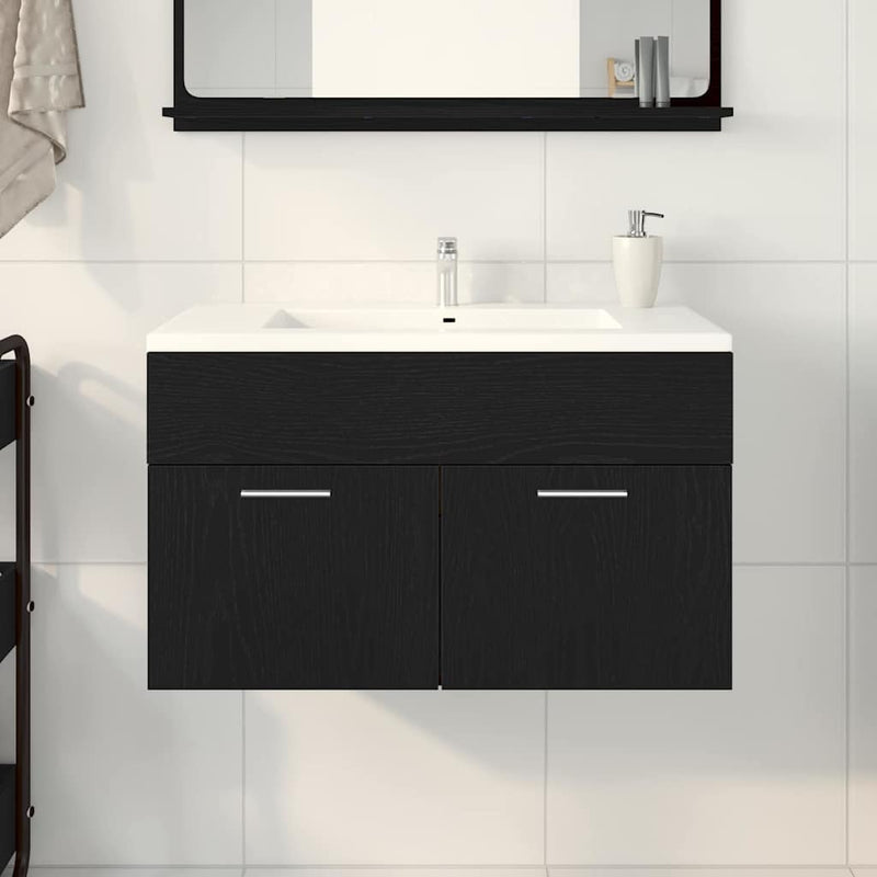 vidaXL Mosdó Szekrény tárolóval Fekete tölgy 90 x 38.5 x 46 cm Faanyag