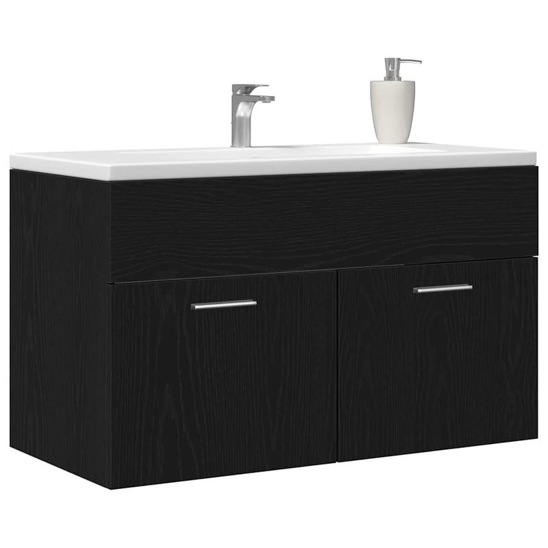 vidaXL Mosdó Szekrény tárolóval Fekete tölgy 90 x 38.5 x 46 cm Faanyag