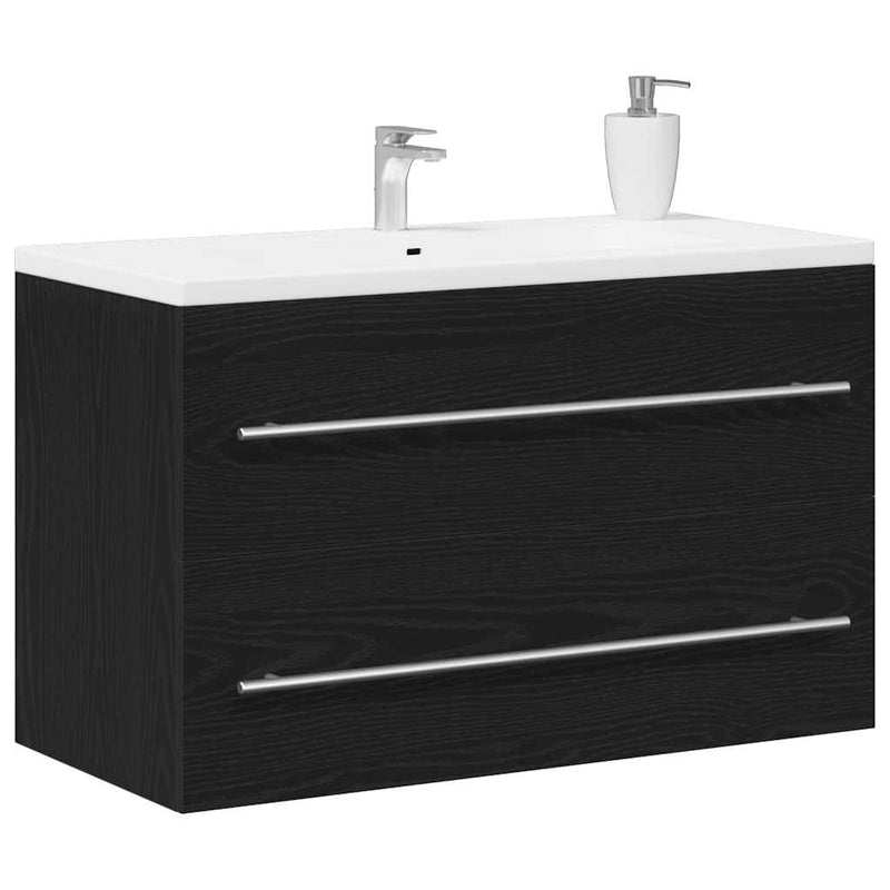 vidaXL fekete tölgy színű szerelt fa mosdószekrény 80 x 38,5 x 48 cm