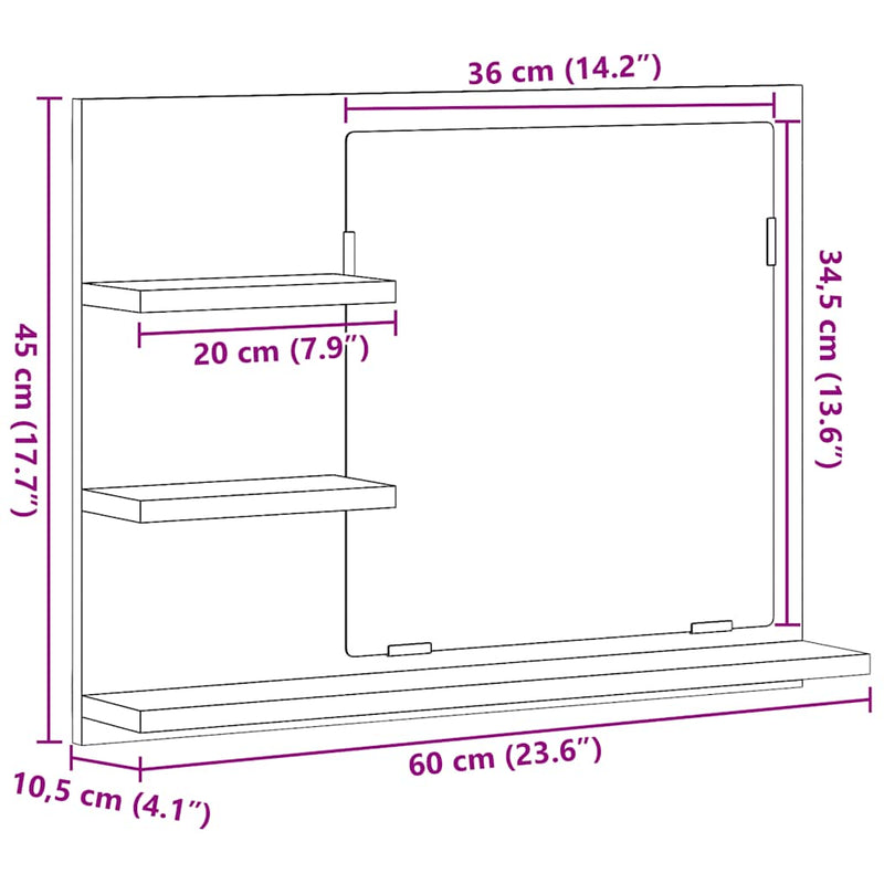 vidaXL fekete tölgy színű szerelt fa fürdőszobai tükör 60x10,5x45 cm