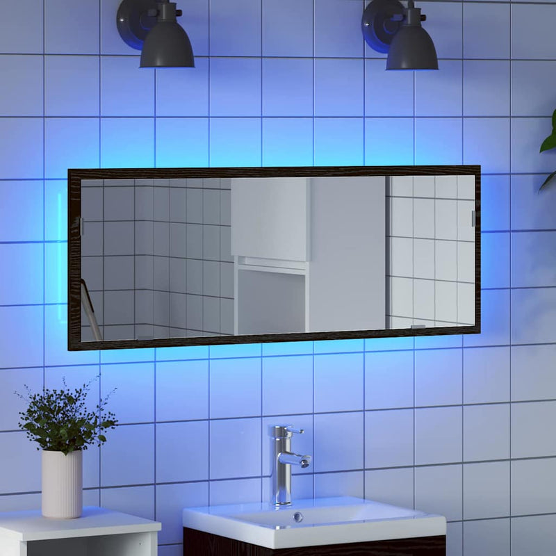 vidaXL LED Fürdőszoba Tükör Musta tammi 100 x 8.5 x 37 cm Faanyag