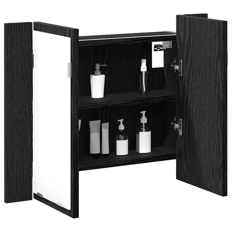 vidaXL Fürdőszobai tükrös szekrény Musta tammi 60 x 12 x 45 cm Faanyag