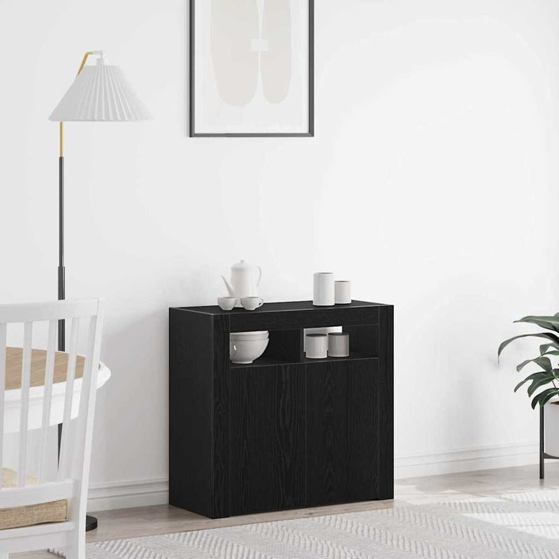 vidaXL Széf LED -es lámpákkal Fekete 80 x 35 x 75 cm Faanyag