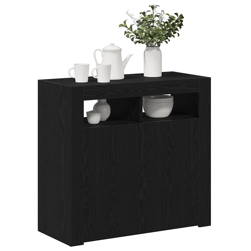 vidaXL Széf LED -es lámpákkal Fekete 80 x 35 x 75 cm Faanyag