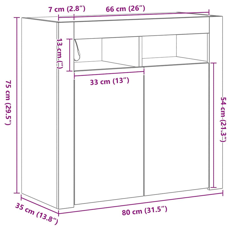 vidaXL Széf LED -es lámpákkal Fekete 80 x 35 x 75 cm Faanyag
