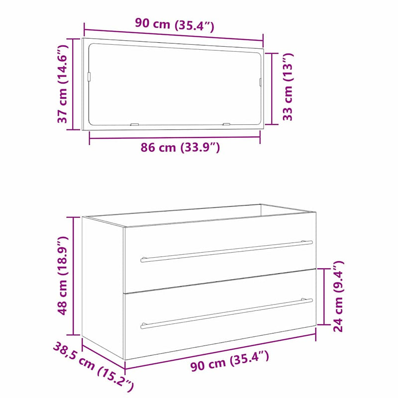 vidaXL Mosdó Szekrény fiókkal Fekete tölgy 90 x 45 x 1.5 cm Faanyag