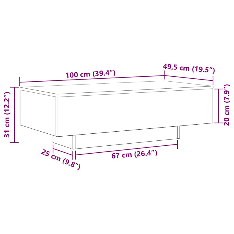 vidaXL Dohányzóasztal Musta tammi 100 x 49.5 x 31 cm Faanyag