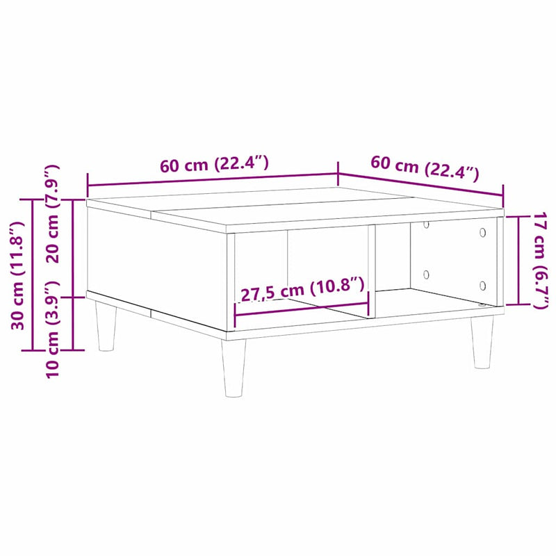 vidaXL Dohányzóasztal Musta tammi 60 x 60 x 30 cm Faanyag