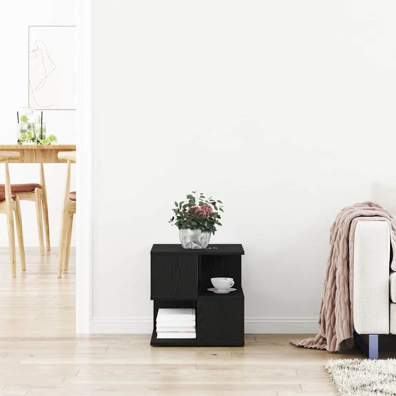 vidaXL Oldal asztal polcokkal Fekete tölgy 30 x 30 x 55 cm Faanyag