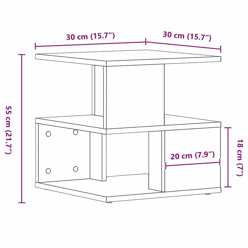 vidaXL Oldal asztal polcokkal Fekete tölgy 30 x 30 x 55 cm Faanyag