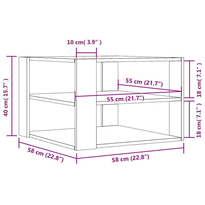 vidaXL Dohányzóasztal Fekete tölgy 59.5 x 59.5 x 40 cm Faanyag