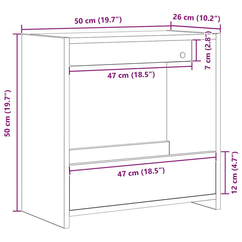 vidaXL Oldal asztal Musta tammi 50 x 26 x 50 cm Faanyag