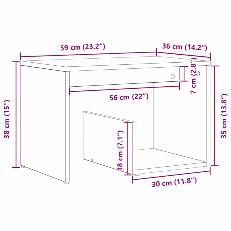 vidaXL Oldal asztal Fekete tölgy 59 x 36 x 38 cm Faanyag
