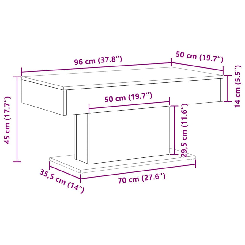vidaXL Dohányzóasztal Musta tammi 96 x 50 x 45 cm Faanyag