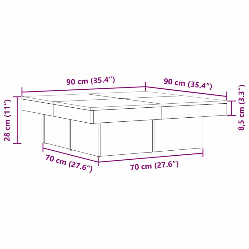 vidaXL Dohányzóasztal Musta tammi 90 x 90 x 28 cm Faanyag