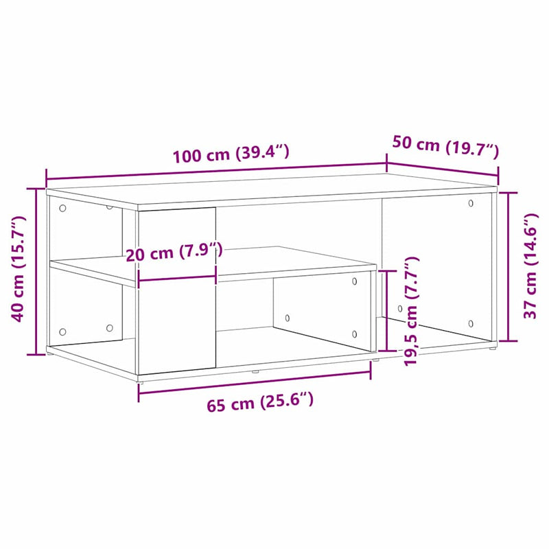 vidaXL Dohányzóasztal Fekete tölgy 100 x 50 x 40 cm Faanyag