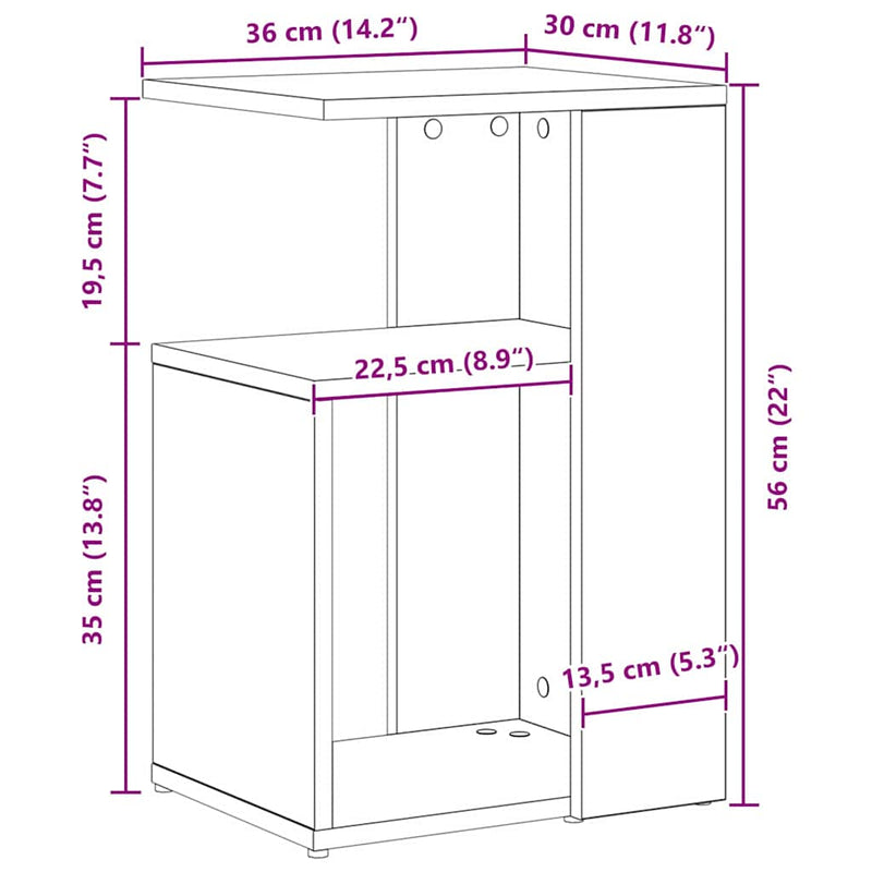 vidaXL Oldal asztal Fekete tölgy 36 x 30 x 56 cm Faanyag