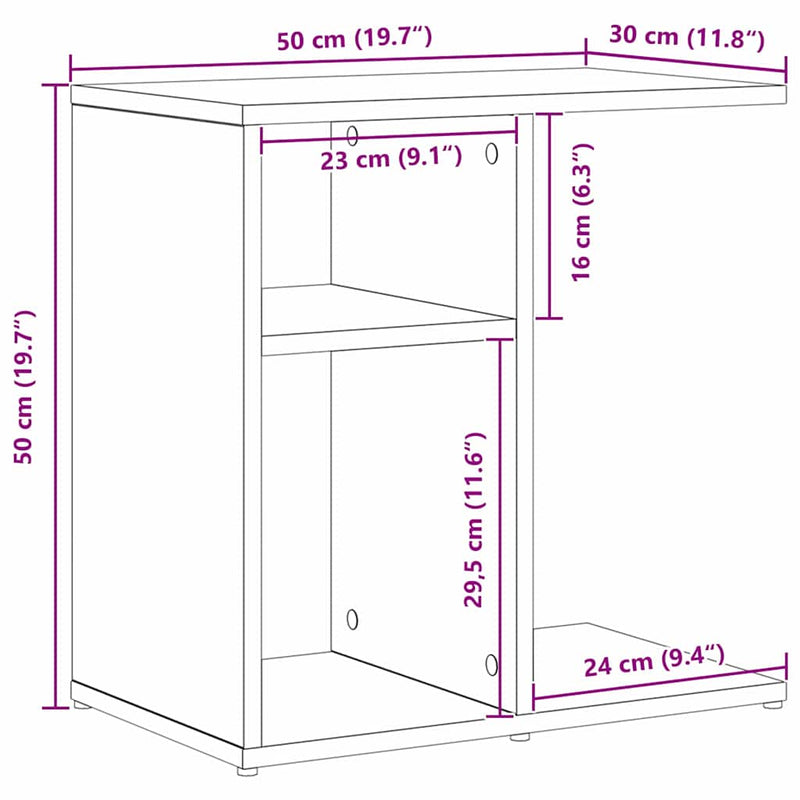 vidaXL Oldal asztal Fekete tölgy 50 x 30 x 50 cm Faanyag