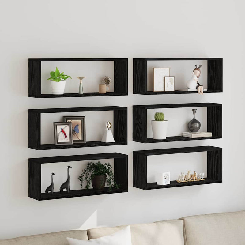 vidaXL Fali Polcok polcokkal 6 pcs Musta tammi 60 x 15 x 23 cm Faanyag