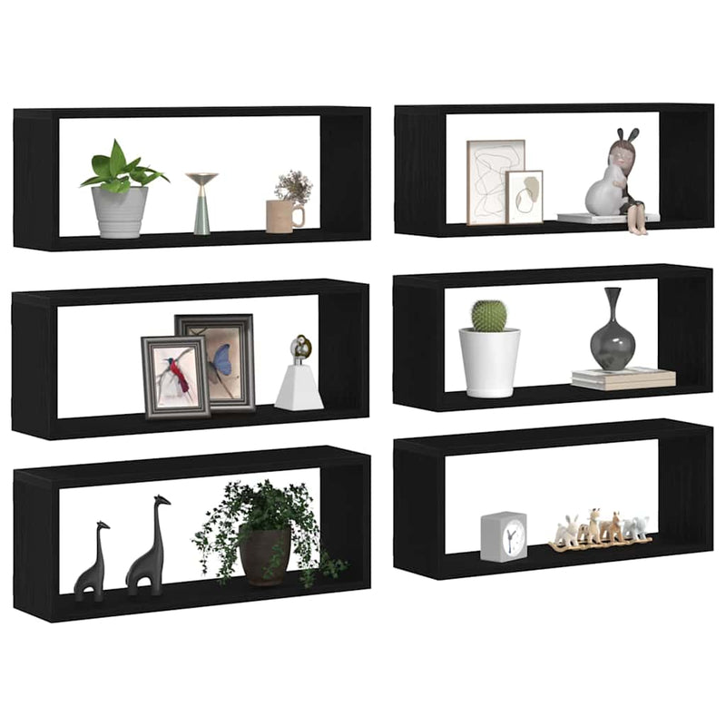 vidaXL Fali Polcok polcokkal 6 pcs Musta tammi 60 x 15 x 23 cm Faanyag