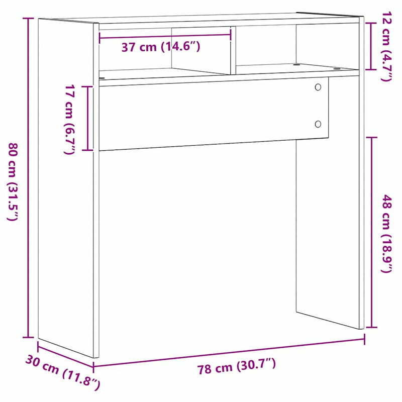 vidaXL Konzolasztal Musta tammi 78 x 30 x 80 cm Faanyag