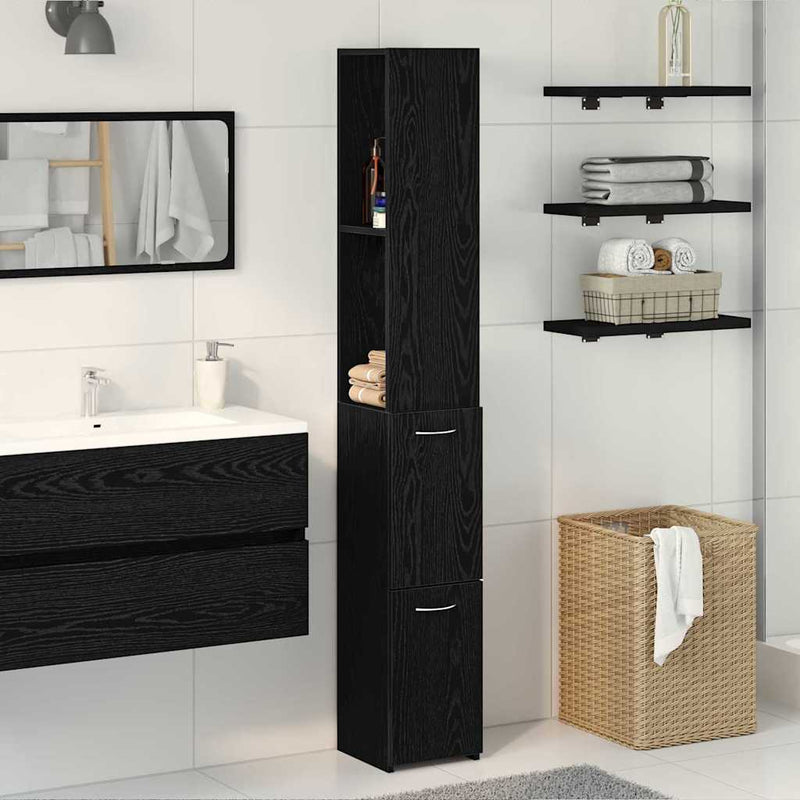 vidaXL Fürdőszobai Szekrény Fekete tölgy 25 x 25 x 170 cm Faanyag