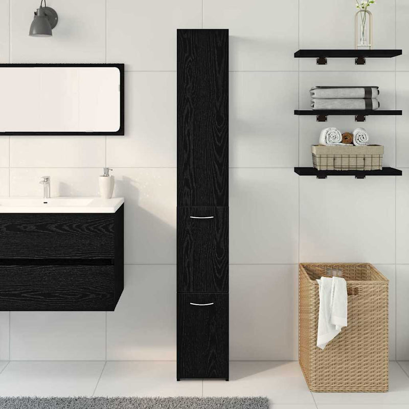 vidaXL Fürdőszobai Szekrény Fekete tölgy 25 x 25 x 170 cm Faanyag