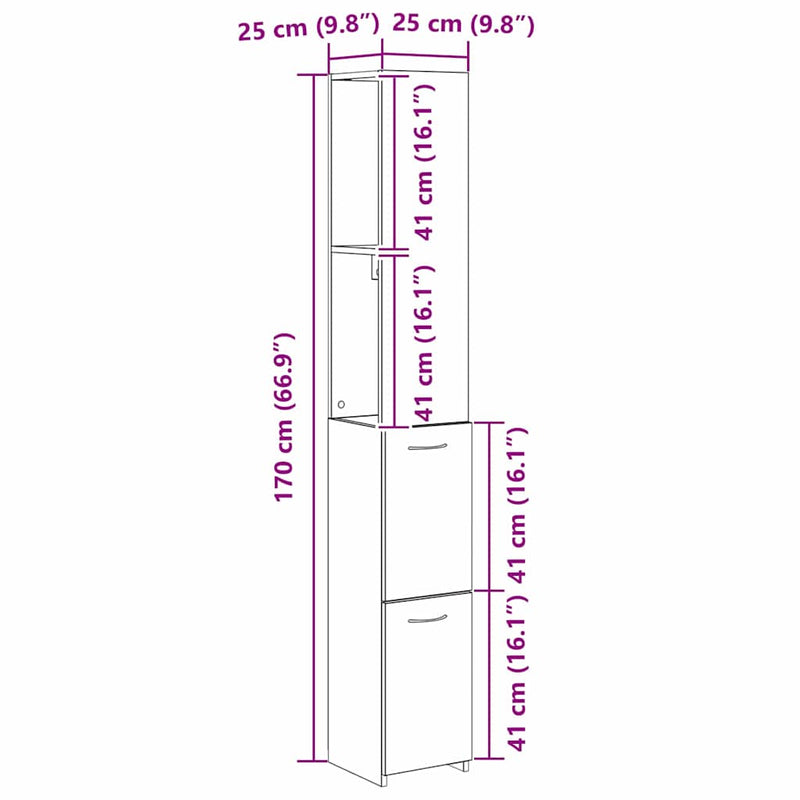 vidaXL Fürdőszobai Szekrény Fekete tölgy 25 x 25 x 170 cm Faanyag