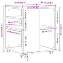vidaXL Tárolószekrény kerékkel Fekete tölgy 60 x 53 x 72,5 cm Faanyag
