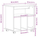 vidaXL Görgős szekrény kerékkel Fekete tölgy 60 x 45 x 55 cm Faanyag