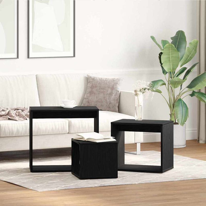 vidaXL Fészekasztal 3 pcs Fekete tölgy 55 x 30 x 50 cm Faanyag