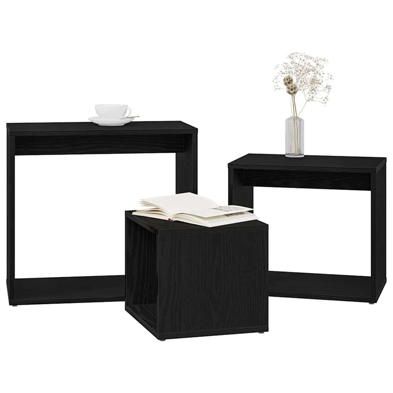 vidaXL Fészekasztal 3 pcs Fekete tölgy 55 x 30 x 50 cm Faanyag