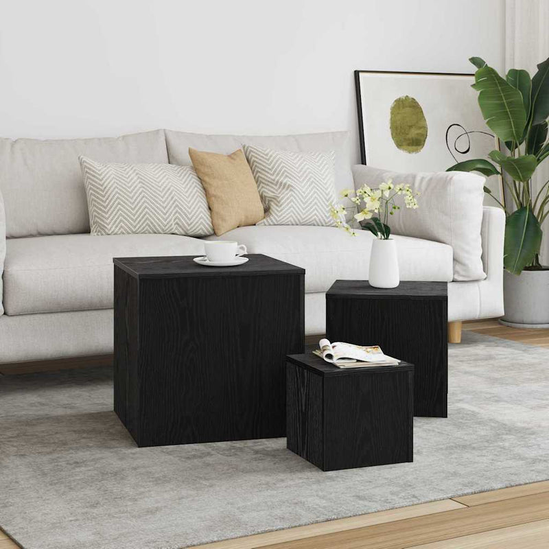 vidaXL Fészekasztal 3 pcs Musta tammi 45 x 45 x 45 cm Faanyag